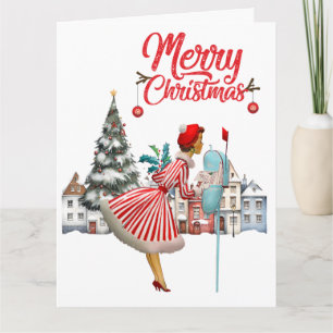 1950 Vintage Lady Posting Weihnachtsgrüße Karte