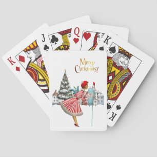 1950 Vintage Lady Posting Weihnachtsgrüße Spielkarten