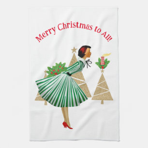 1950 Vintage Lady Weihnachtsgrüße Geschirrtuch