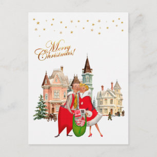 1950 Vintage Paar Frohe Weihnachten Postkarte