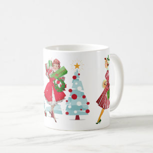 1950 Vintage Weihnachten Damen Rot Grün Weiß  Kaffeetasse