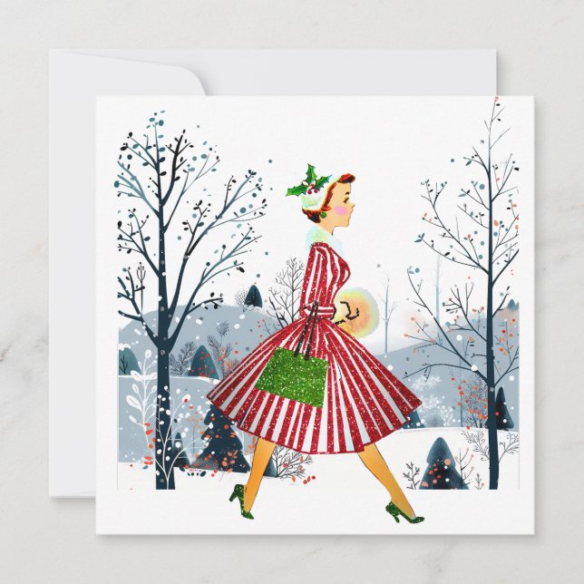 1950 Vintage Weihnachtsfrau Feiertagskarte (Vorderseite)