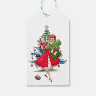 1950 Vintage Weihnachtsfrau Geschenkanhänger