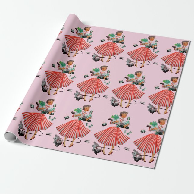1950 Vintage Weihnachtsfrau Geschenkpapier (Ungerollt)