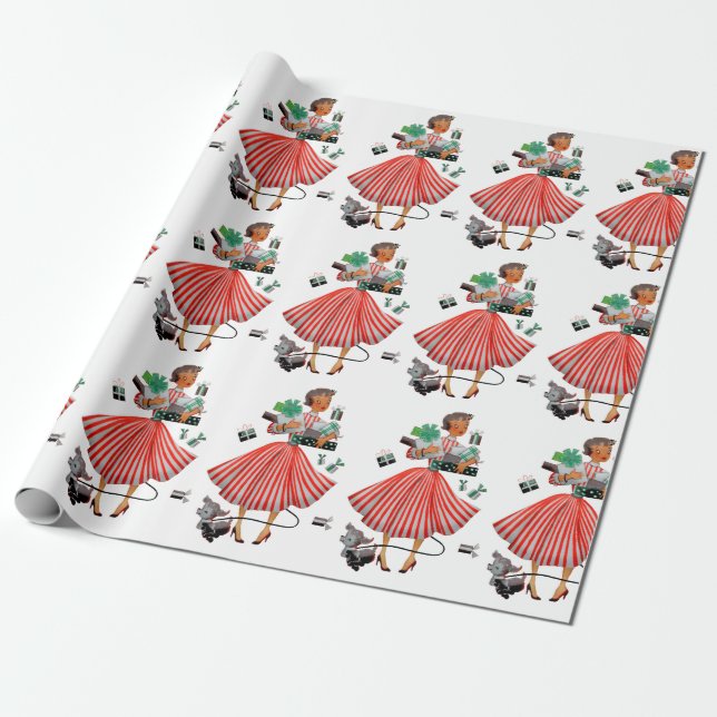 1950 Vintage Weihnachtsfrau Geschenkpapier (Ungerollt)