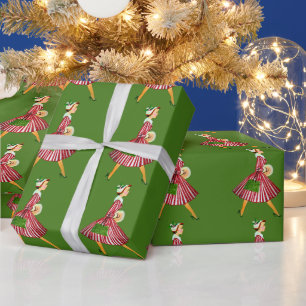 1950 Vintage Weihnachtsfrau Geschenkpapier