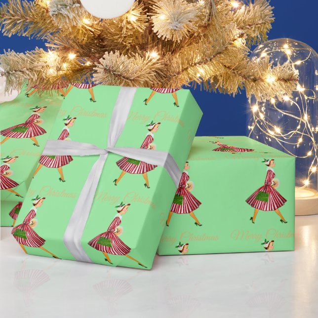 1950 Vintage Weihnachtsfrau Geschenkpapier (Feiertage)