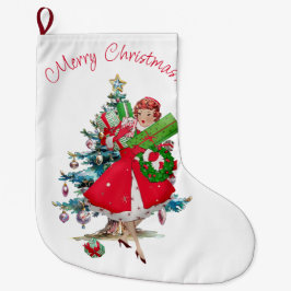 1950 Vintage Weihnachtsfrau Großer Weihnachtsstrumpf