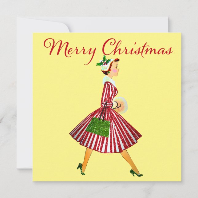 1950 Vintage Weihnachtsfrau Karte (Vorderseite)