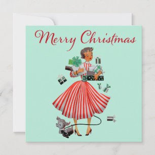 1950 Vintage Weihnachtsfrau Karte