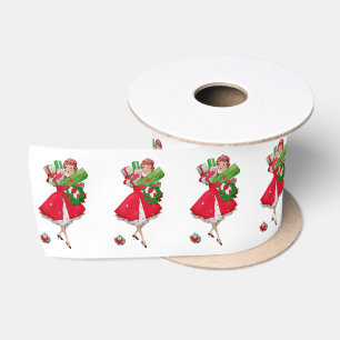 1950 Vintage Weihnachtsfrau Satinband