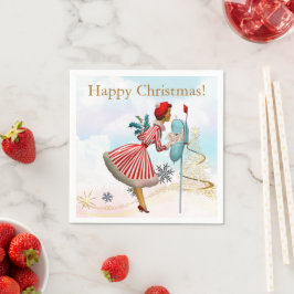 1950 Vintage Weihnachtsfrau Serviette