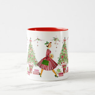 1950 Vintage Weihnachtsfrau Zweifarbige Tasse