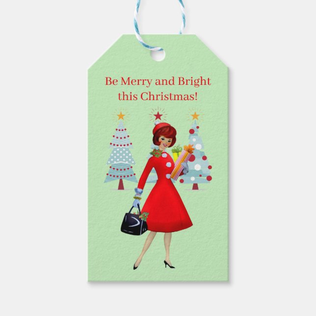 1950 Vintage Weihnachtsgrüße der Lady Geschenkanhänger (Vorderseite)