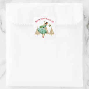 1950 Vintage Weihnachtsgrüße der Lady Quadratischer Aufkleber