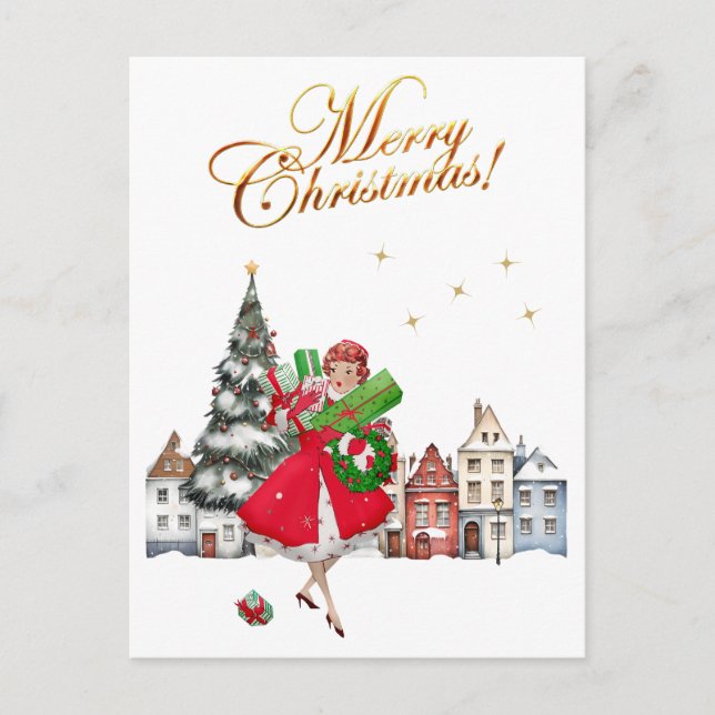 1950 Vintager Weihnachtskauf für Frauen Feiertagspostkarte (Vorderseite)