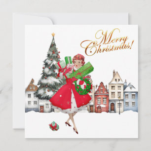1950 Vintager Weihnachtskauf für Frauen Karte