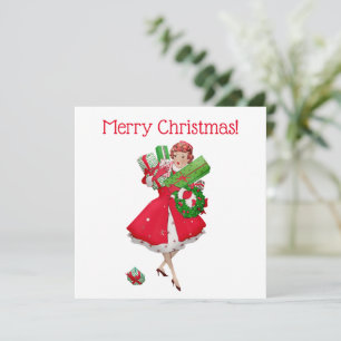 1950 Vintager Weihnachtskauf für Frauen Karte