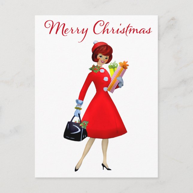 1950 Vintager Weihnachtskauf für Frauen Postkarte (Vorderseite)