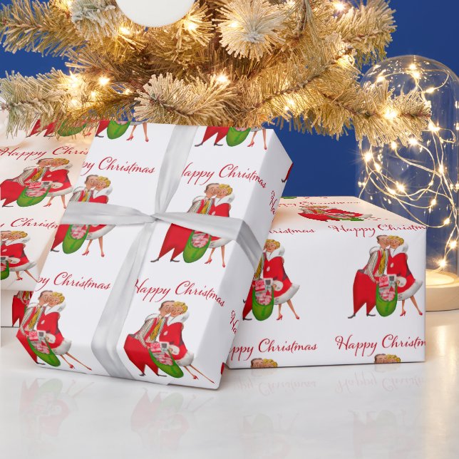 1950 Vintages Paar mit Weihnachtsgeschenksack Geschenkpapier (Feiertage)