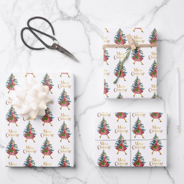 1950 Vintages Weihnachtsgeschäft für Lady Geschenkpapier Set (Vorderseite)