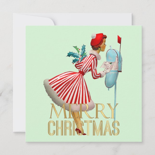 1950 Weihnachten Vintage Lady Frohe Weihnachten (Vorderseite)
