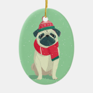 1950 Weihnachts-Mops Keramik Ornament