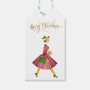1950 Weihnachtsfrau Frohe Weihnachten Geschenkanhänger