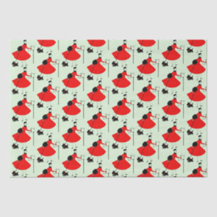 1950 Weihnachtsfrau mit Dog Wrapping Pape Seidenpapier