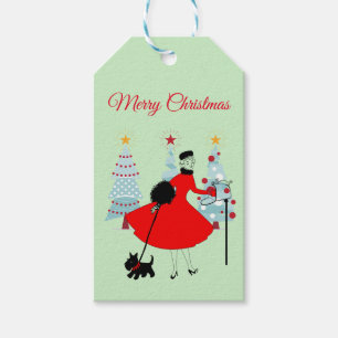 1950 Weihnachtsfrau mit schottischer Terrior Geschenkanhänger