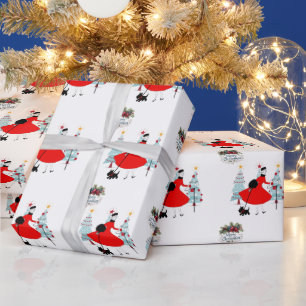 1950 Weihnachtsfrau mit schottischer Terrior Geschenkpapier