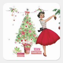 1950 Weihnachtsfrau mit Weihnachtsbaum