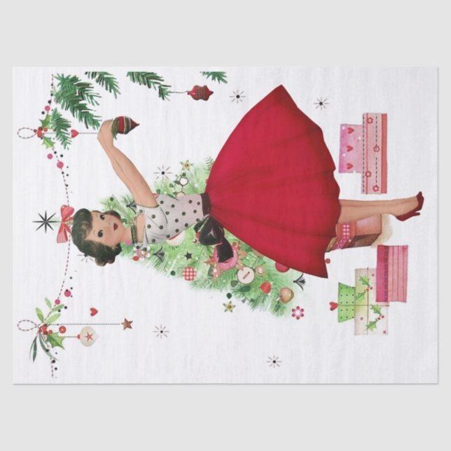 1950 Weihnachtsfrau mit Weihnachtsbaum Seidenpapier (Vorderseite)