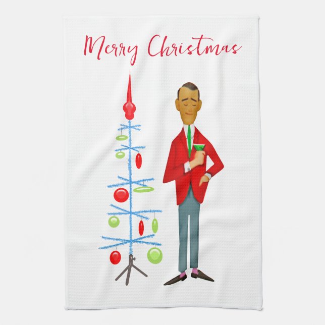 1950 Weihnachtsmann mit Martini-Glas Geschirrtuch (Vertikal)