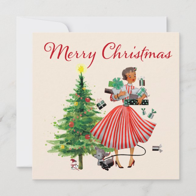 1950 Weihnachtsweihnachtskarte Lady Holiday Card Feiertagskarte (Vorderseite)