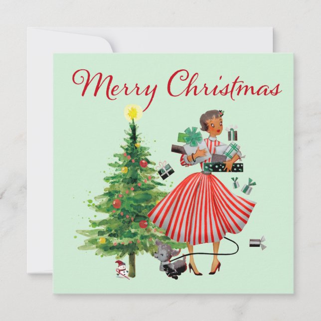 1950 Weihnachtsweihnachtskarte Lady Holiday Card Feiertagskarte (Vorderseite)