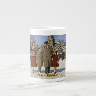 1950er britische Familie Weihnachten Kirche Spazie Prozellantasse