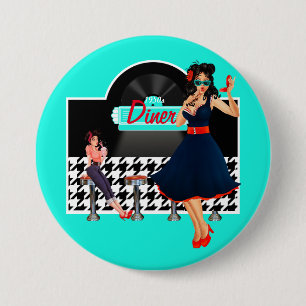 1950er Diner aquamarines schwarz-weißes Retro Button