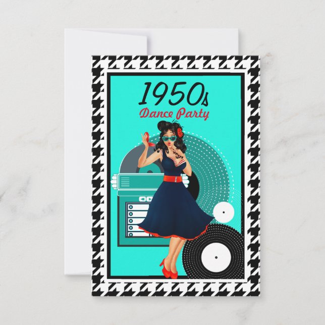 1950er Diner aquamarines schwarz-weißes Retro RSVP Karte (Vorderseite)