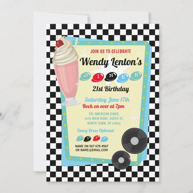 1950er Diner Birthday Milkshake Fifties Einladung (Vorderseite)