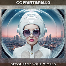 1950er Frau in großen Gläsern und Plexiglas Seidenpapier