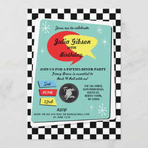 1950er Geburtstag Fünfzig Retro Rock'n'Roll laden  Einladung