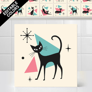 1950er Jahre Atomic Retro Walking Cat Editierbare Fliese
