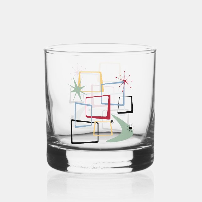 1950er Jahre Atomic Squares Stars Boomerang Mitte  Whiskyglas (Vorderseite)