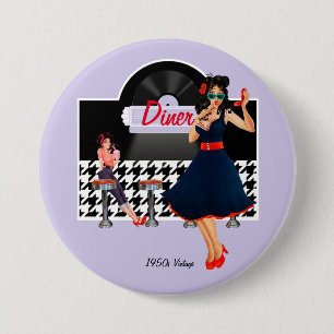 1950er Jahre Diner lila schwarz & weiß retro karie Button