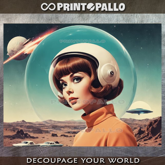 1950er Jahre Retro Futurismus-Frau mit Plexiglas-H Seidenpapier (Von Creator hochgeladen)