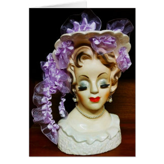 1950er MCM Schönheitshülse Lila Ribbons Lady Head