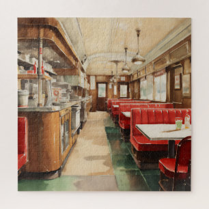 1950er Retro-Amerikanisches Diner Aquarell