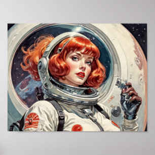1950er Retro-Futurismus-Comic - Ein Astronaut mit  Poster