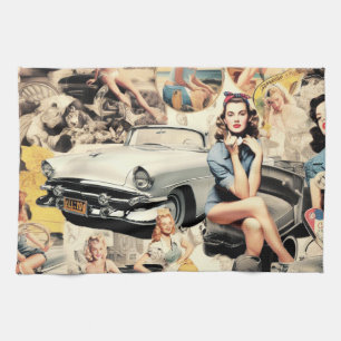 1950er Retro Mädchen Collage Geschirrtuch
